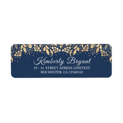 Gold and Navy Blue Elegant Foliage Label