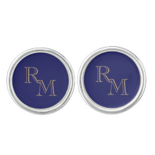 Gold and Navy Blue Filigree Floral Wedding Cufflinks