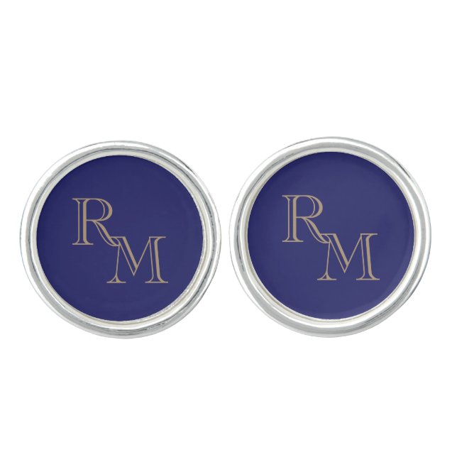 Gold and Navy Blue Filigree Floral Wedding Cufflinks (Front)