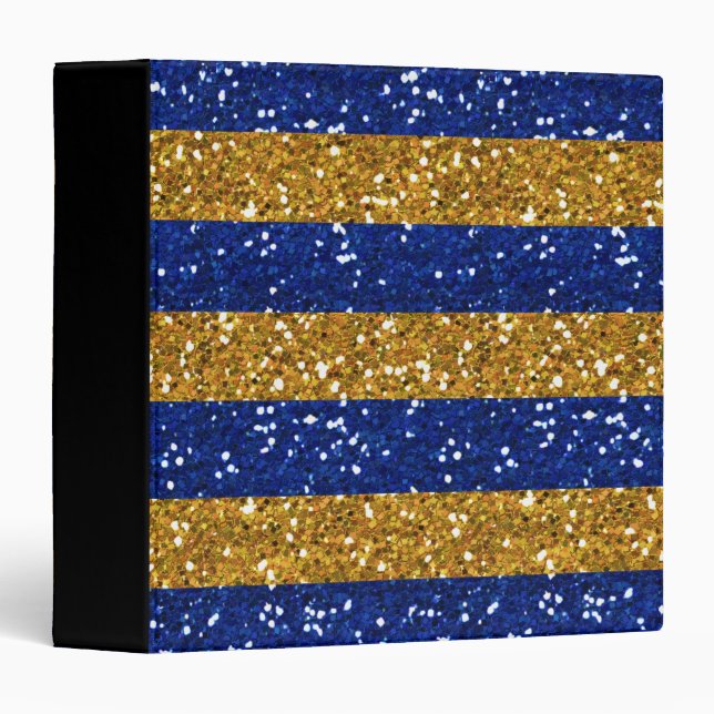 Gold and Navy Blue Glitter Stripes Printed 3 Ring Binder (Front/Spine)