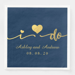 Gold and Navy Blue I Do Wedding Paper Dinner Napkins