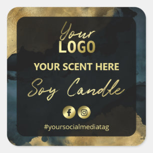 Gold And Navy Blue Ink Soy Candle Labels