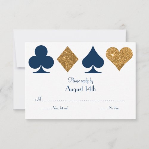 Gold and Navy Blue Las Vegas Wedding Reply Card