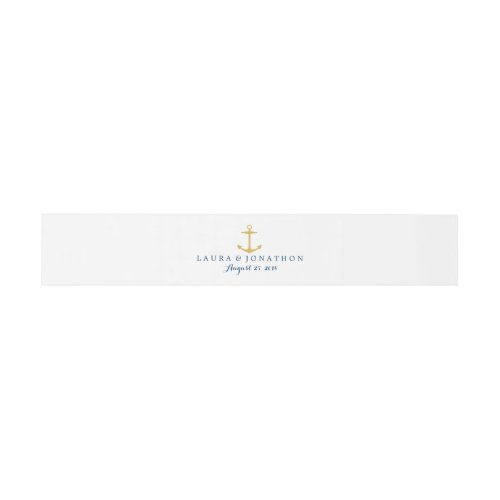 Gold and Navy Blue Nautical Anchor  Wedding Invitation Belly Band