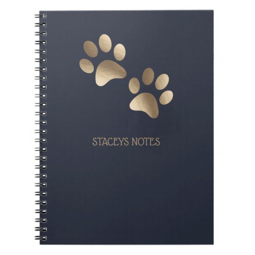 Gold And Navy Blue Paw Print Pattern Notebook