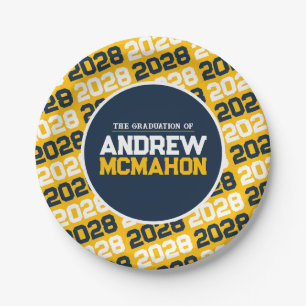 Gold and Navy Blue Personalized Graduation Paper Plates