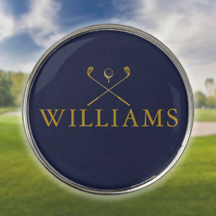 Gold And Navy Blue Personalized Name Golf Clubs Ball Marker
