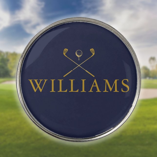 Gold And Navy Blue Personalized Name Golf Clubs Ball Marker (Creator Uploaded)