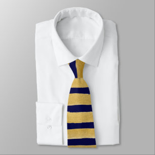 Gold And Navy Blue Stripe Geometric Neck Tie