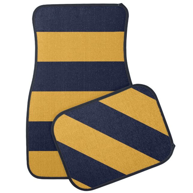 Gold and Navy Blue Stripes Car Mat (Set)