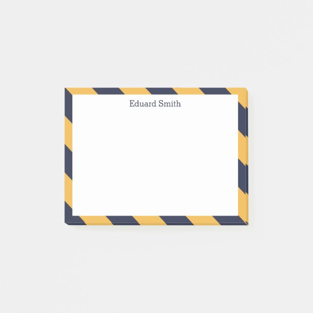 Gold and Navy Blue Stripes Personalized Post-it Notes (Front)