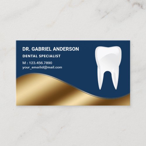 Gold and Navy Blue Tooth Dental Clinic Dentist Business Card