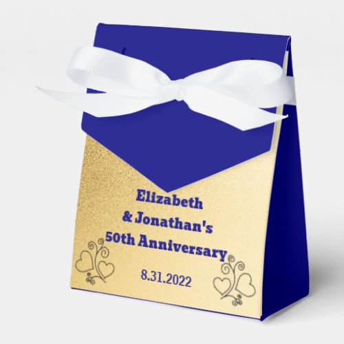Gold and Navy Blue Wedding Anniversary Photo Favor Boxes