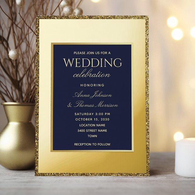 Gold and Navy Blue Wedding Foil Invitation (Creator Uploaded)