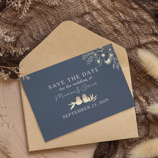 Gold and Navy Blue Wedding Save The Date (Creator Uploaded)