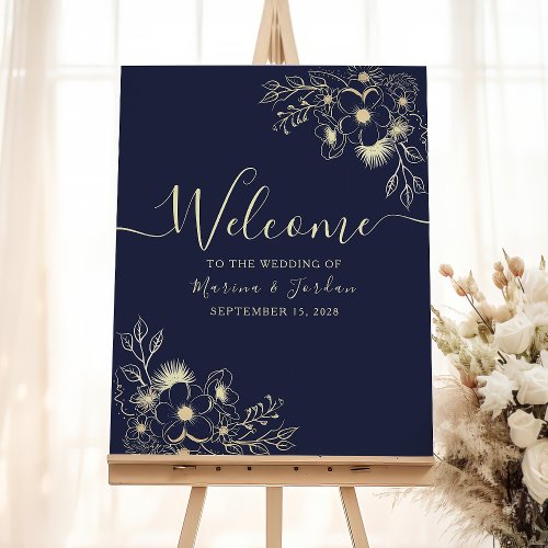 Gold and Navy Blue Wedding Welcome Poster