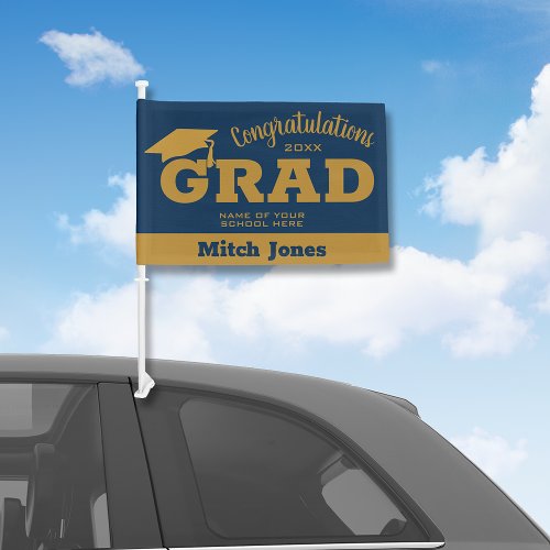 Gold and Navy Bold Graduation Car Flag