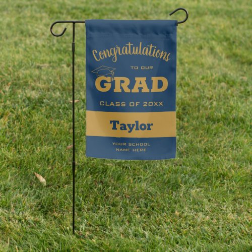 Gold and Navy Bold Graduation Garden Flag