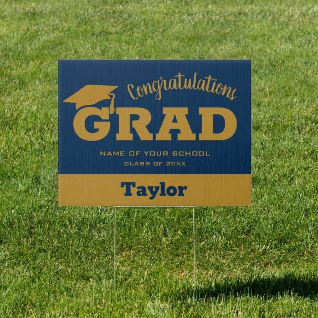 Gold and Navy Bold Graduation Yard Sign (Insitu)