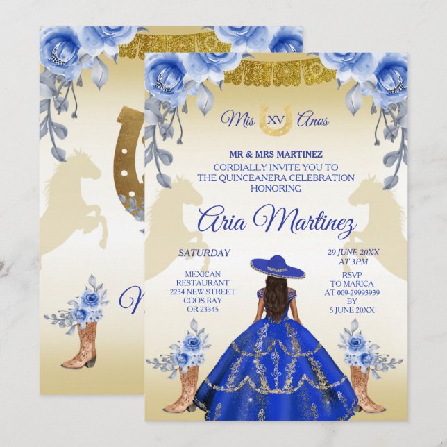 Gold and Navy Boots Charra Invitation (Front/Back)