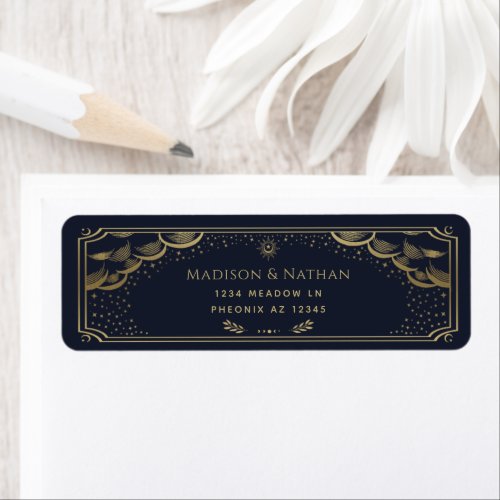 Gold and Navy Elegant Tarot Wedding Label
