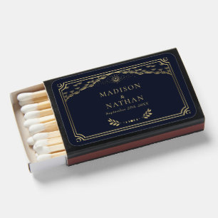 Gold and Navy Elegant Tarot Wedding Matchboxes