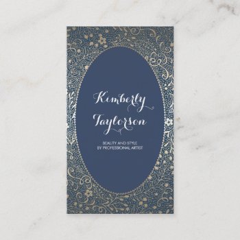 Gold And Navy Floral Elegant Vintage Yet Modern Business Card by jinaiji at Zazzle