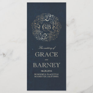 Gold and Navy Floral Vintage Wedding Programs