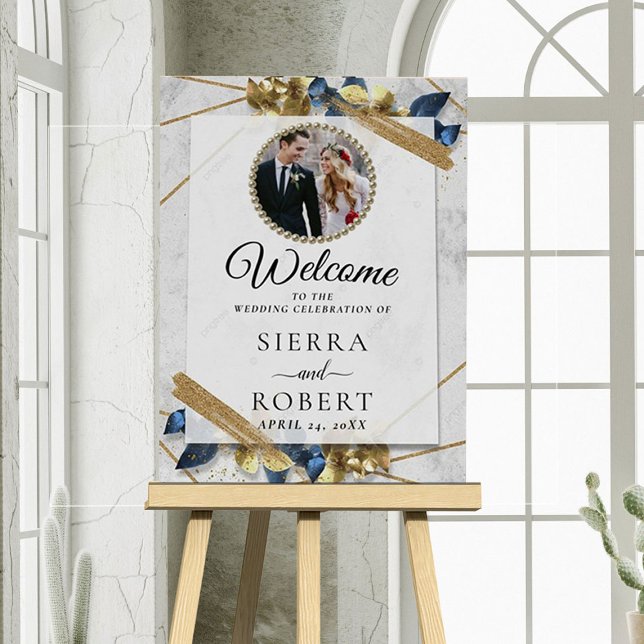 Gold and Navy Luxury Photo Wedding Welcome Foam Board (Creator Uploaded)