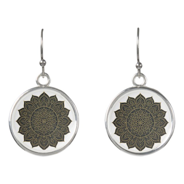 Gold and navy mandala  earrings (Front)