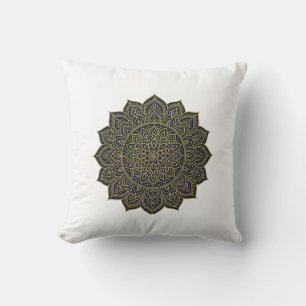 Gold and navy mandala  throw pillow