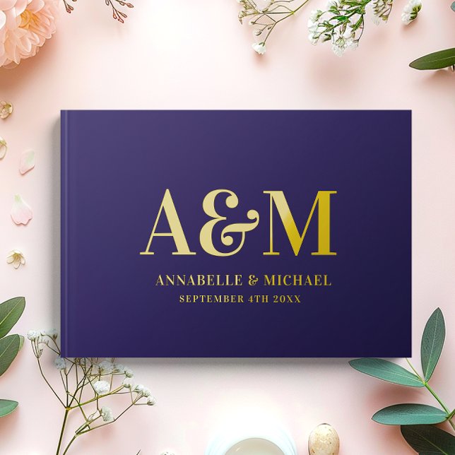 GOLD AND NAVY MONOGRAM MINIMALIST WEDDING  FOIL GUEST BOOK  (Creator Uploaded)