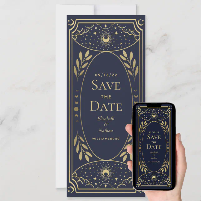 Gold and Navy Mystical Tarot Card Save the Date Zazzle