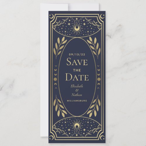 Gold and Navy Mystical Tarot Card Save the Date