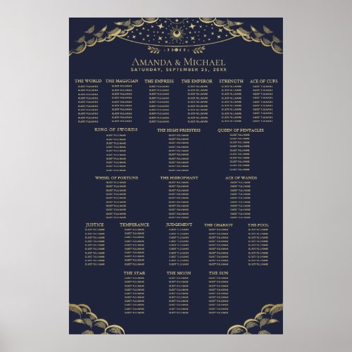 Gold and Navy Mystical Tarot Wedding Seating Chart