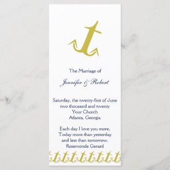Gold And Navy Nautical Anchor Wedding Program by NoteableExpressions at Zazzle