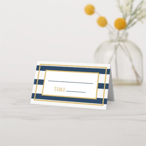 Gold and Navy Nautical Stripes Wedding Table Place Place Card