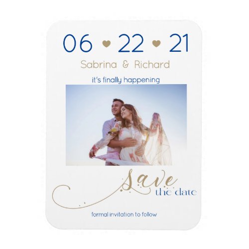 Gold and Navy One Photo Minimalist  Save the Date Magnet