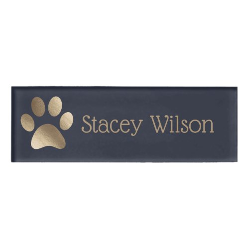 Gold and Navy Paw Print Logo Name Tag