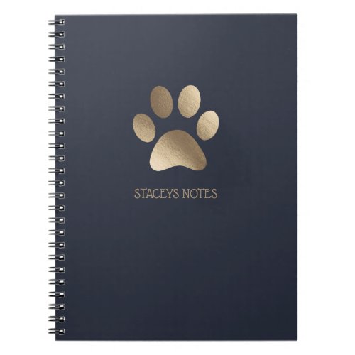 Gold And Navy Paw Print Logo Personalized Notebook