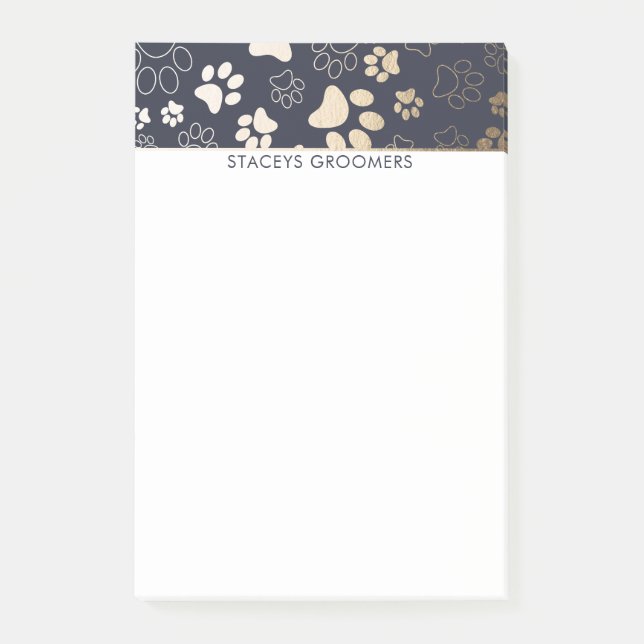 Gold And Navy Paw Print Pattern Post-it Notes (Front)