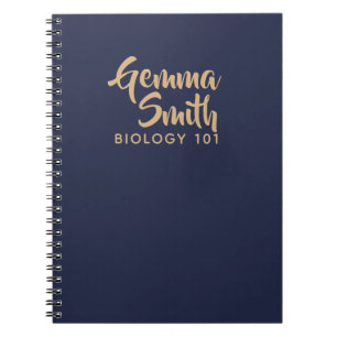 gold and navy personalized monogram subject notebook