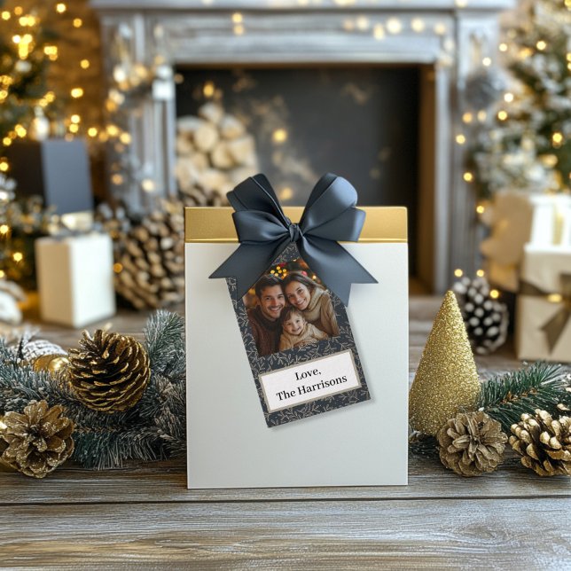 Gold and Navy  Photo Gift Tags (Gold and Navy Holly Photo Gift Tag )
