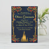 Gold and Navy Quinceañera Invitation (Standing Front)