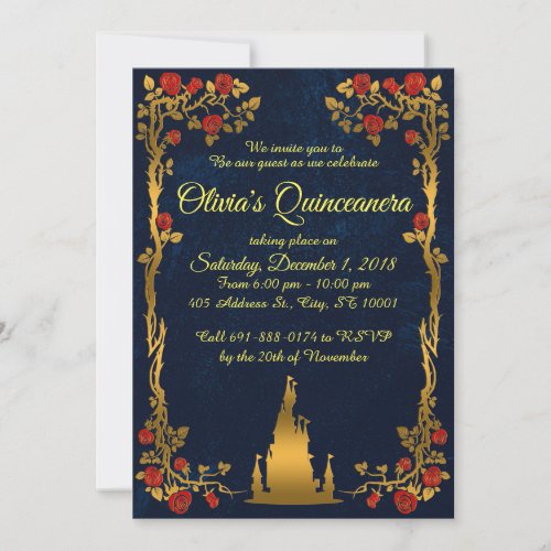 Gold and Navy Quinceaera Invitation