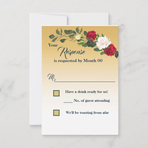 Gold and Navy Red Rose Response Card