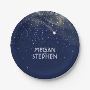 Gold and Navy Shooting Star Night Wedding Paper Plates