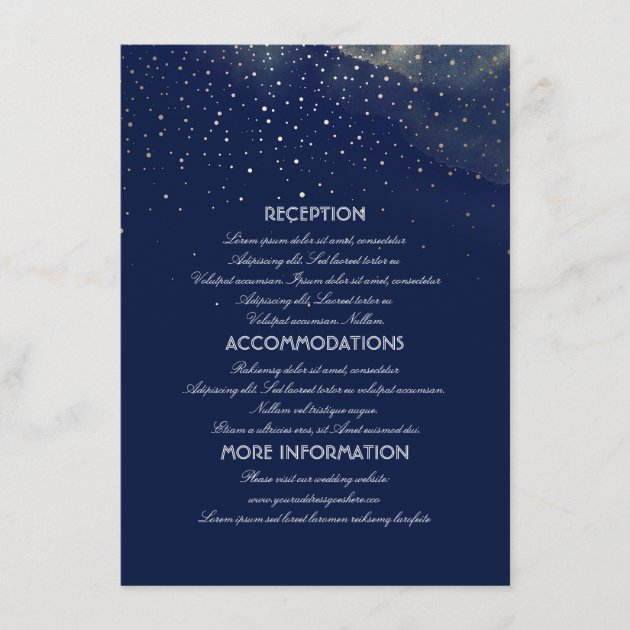 Gold And Navy Starry Night Wedding Information Enclosure Card
