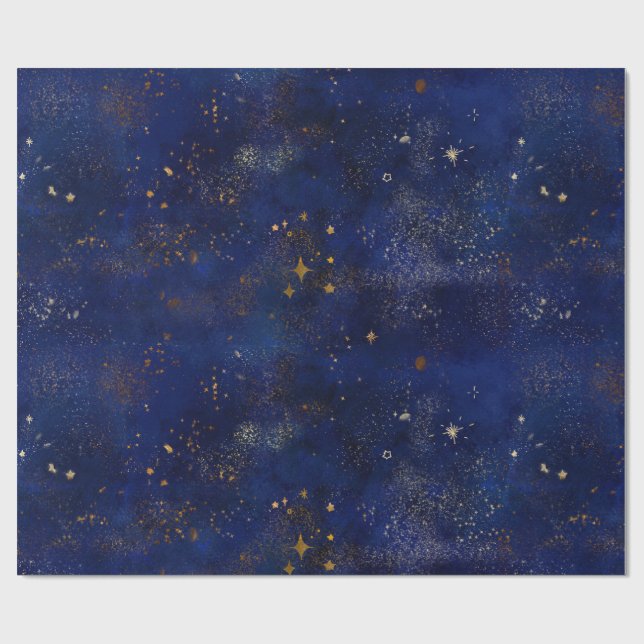 Gold and Navy Stars Wrapping Paper (Flat)