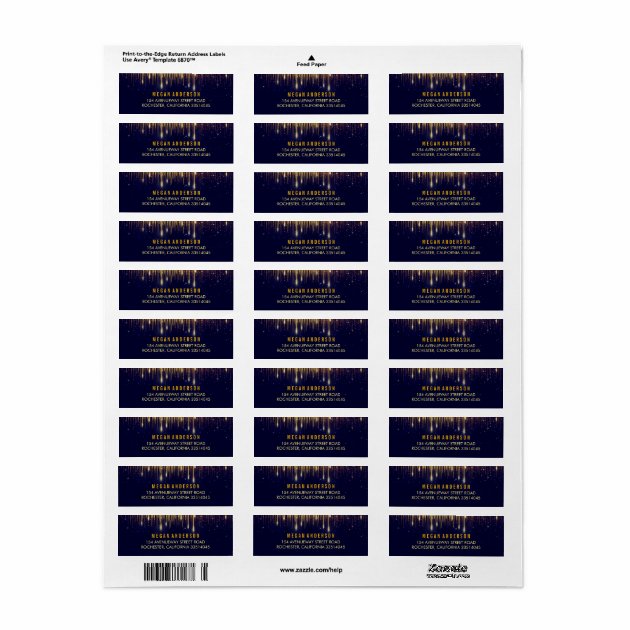 Gold And Navy String Lights Glitter Wedding Label